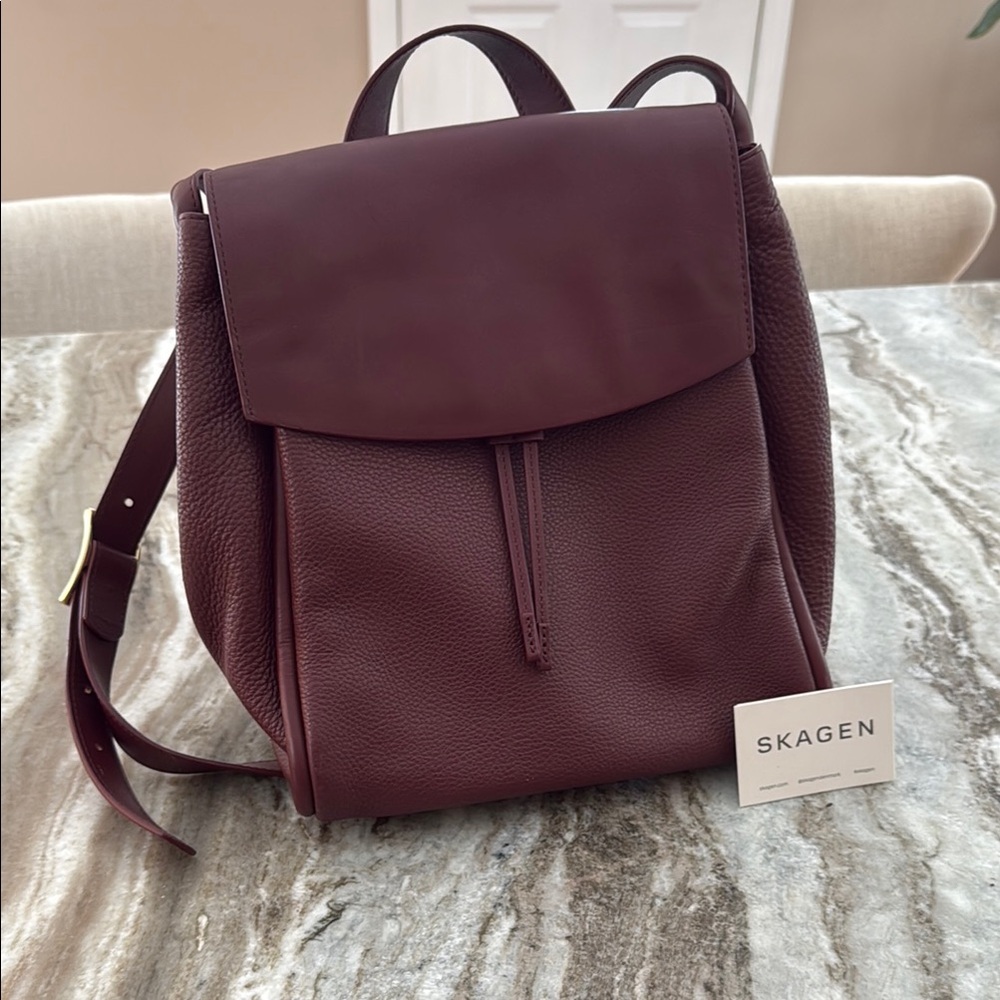 Skagen Ebba Burgundy Leather Backpack
